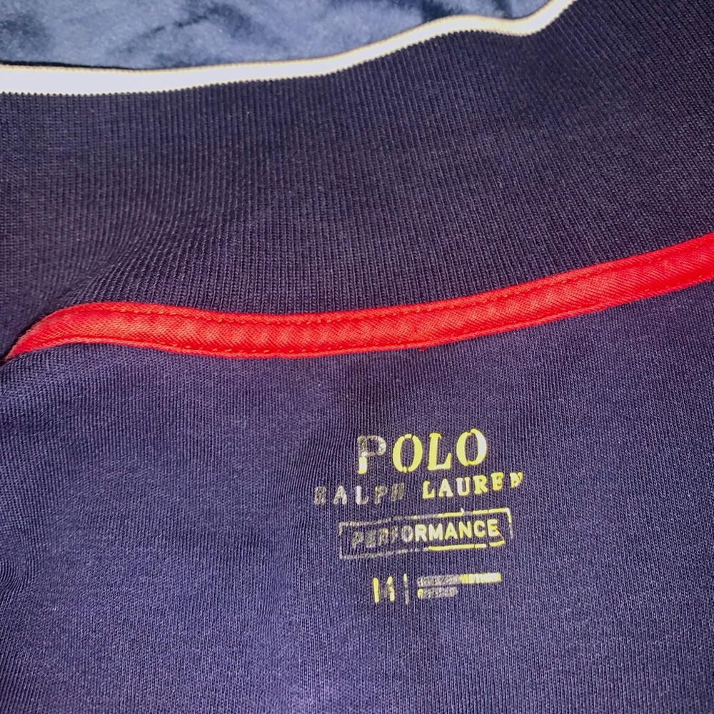 VINTAGE RALPH LAUREN SWEATSHIRT DARK BLUE ZIP UP COLLARED RETRO
